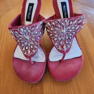 White House Black Market KALEY Red Embellished Sandals 6.5